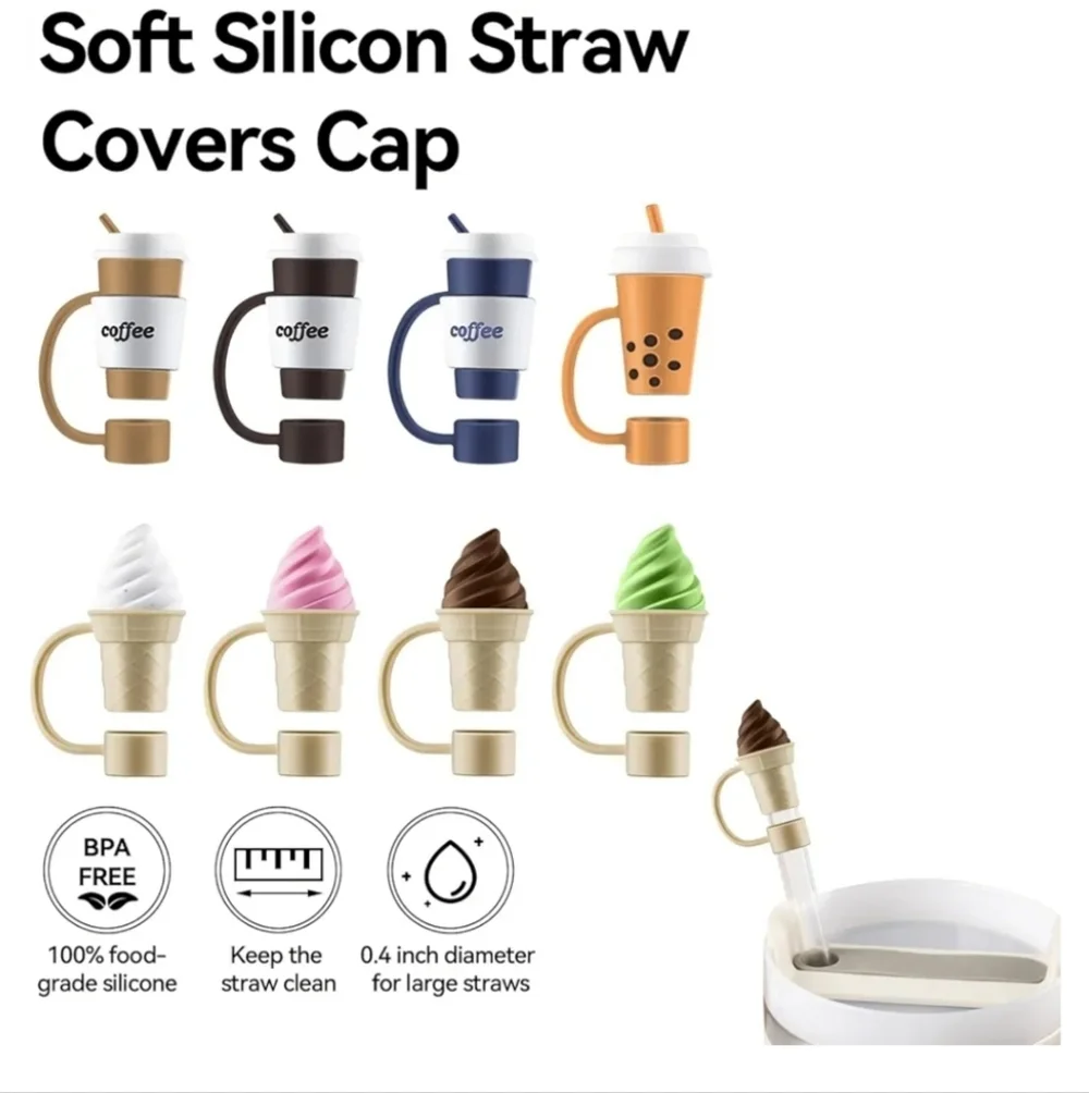 8pcs Straw Cover Cap for Tumbler Cup, 10mm Straw Topper Compatible with Stanley
